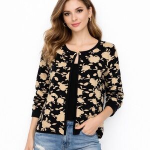 Coldwater Creek Black Tan Floral Cardigan Size S/8